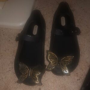 Mini Melissa Black Dress Shoes with Gold Butterfly